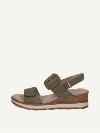 Caprice Sandalette - Olivfarbenes Nubukleder