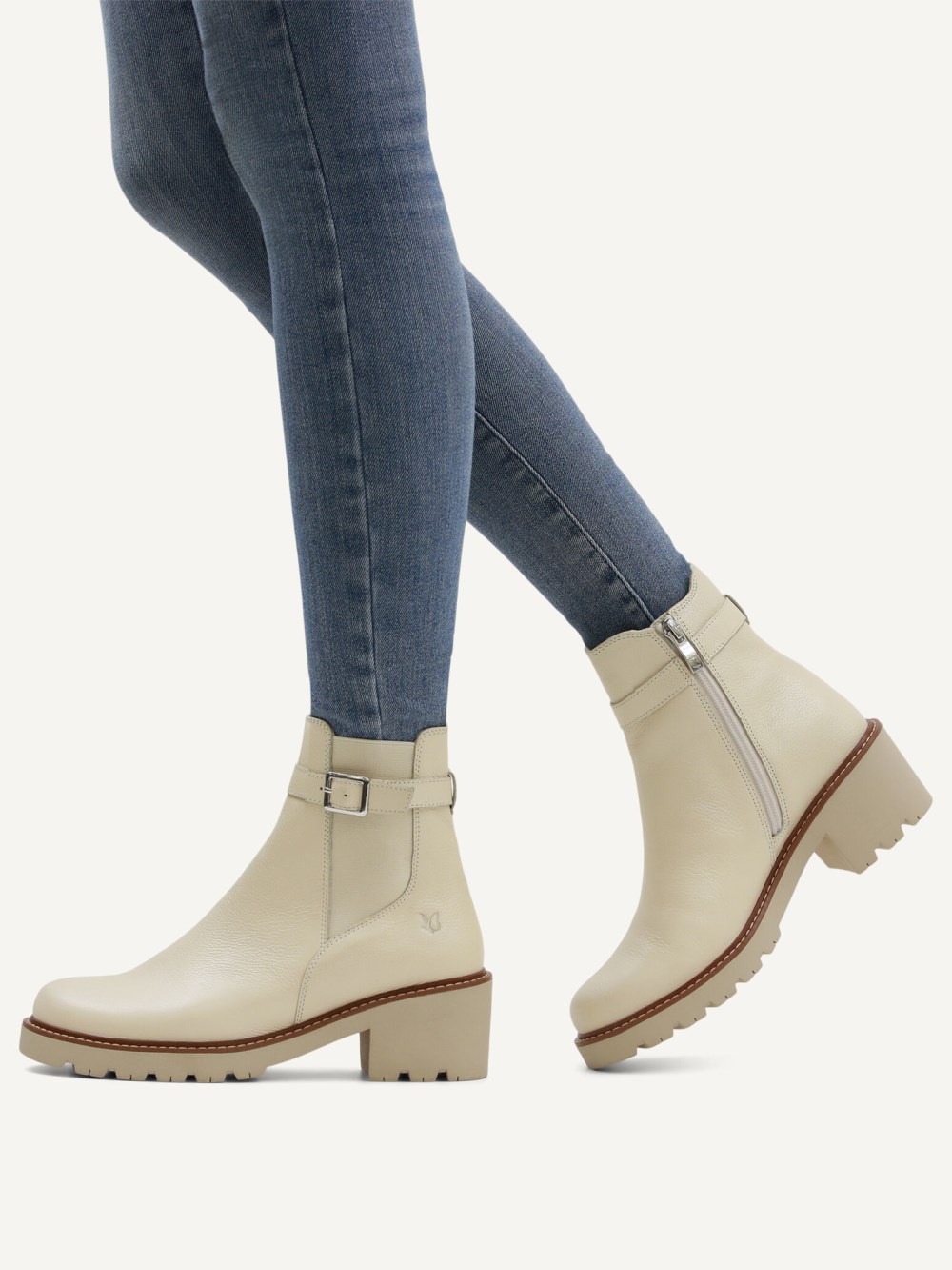 Caprice Stiefelette - Cremeweißes Perlmuttleder