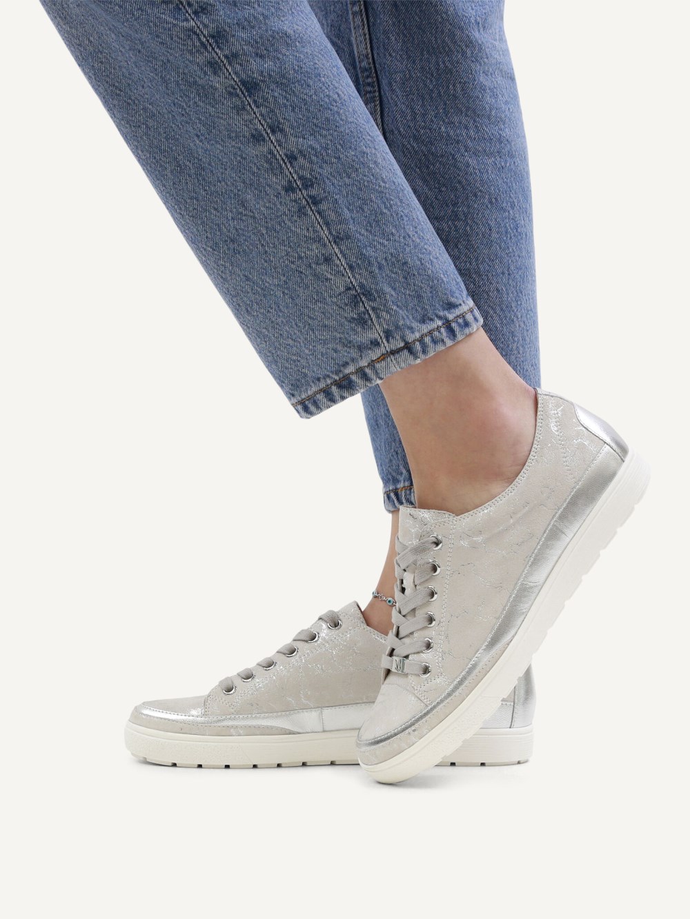 Caprice Sneaker - Cremeweiß/Silber