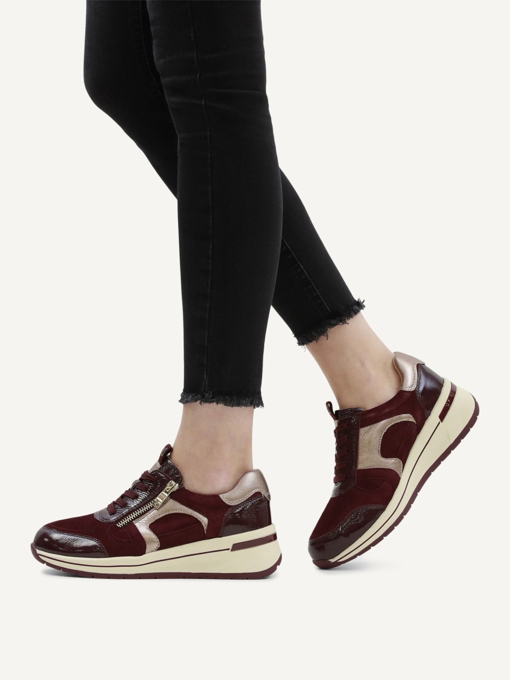 Caprice Sneaker - Bordeauxfarbenes Kammleder